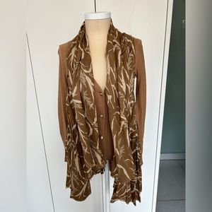Anthropologie cardigan with ethereal print self scarf and skirt